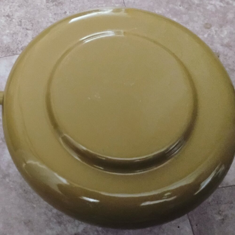 Vintage Cathrineholm style Lotus Enamel fondue pot Olive Yellow MCM - Picture 2 of 9